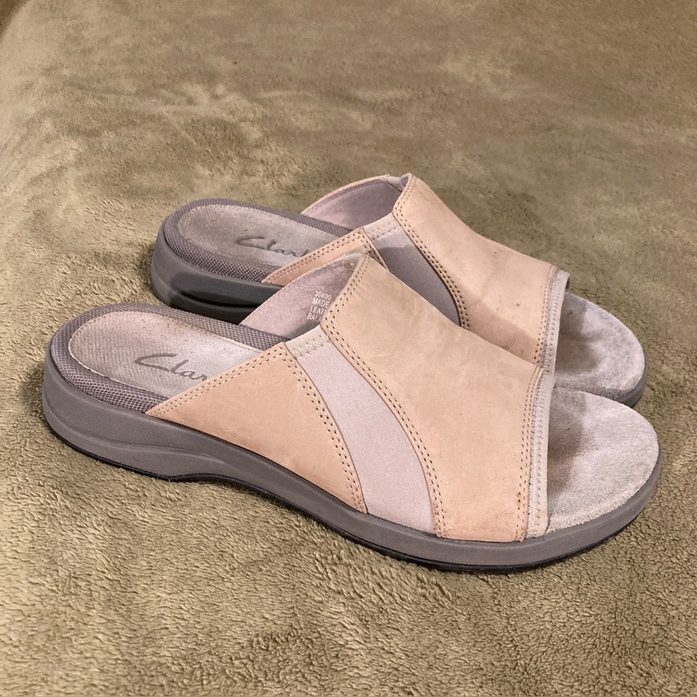 GUC Clarks Telluride Vintage 80s Sandals Leather Tan Gray Size 8M